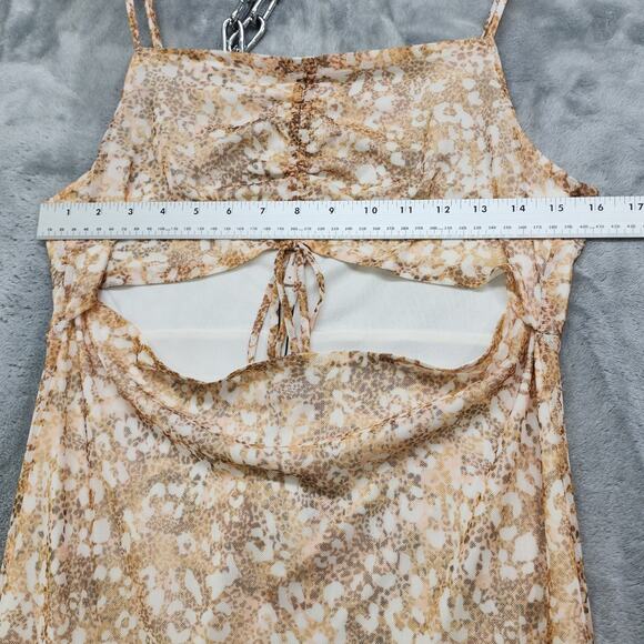 NEW Revolve BCBGeneration Dress Size M Tan Animal Print Cutout Ruched Mesh Lined - Picture 9 of 11